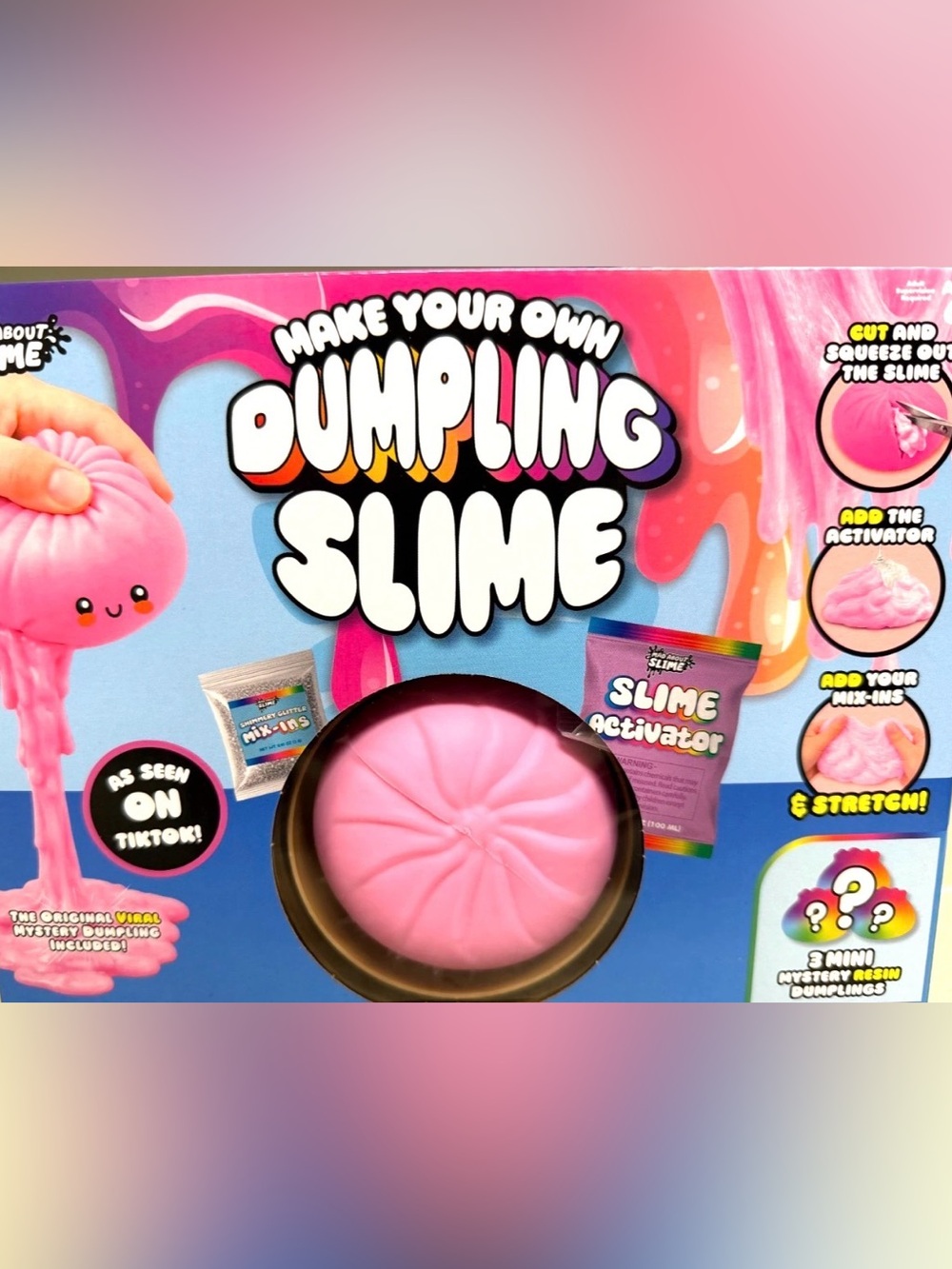 Dumpling Slime Kit - Pink Dumpling with 3 mystery Resin mini toy Dumplings.